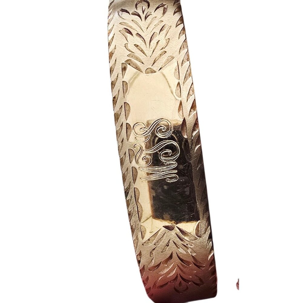 Vintage Matte Gold Initialed possibly MJS? Bangle Bracelet (GFBWC-5) - Picture 3 of 8